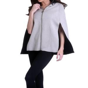 NEW ANGEL high slit detachable hooded poncho in black/stone